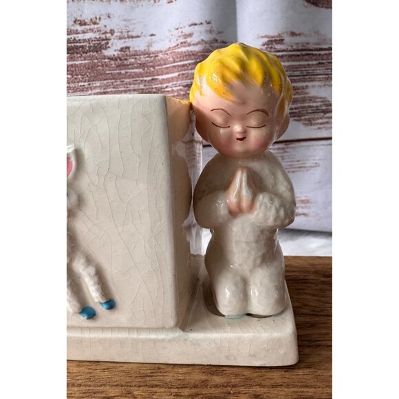 Vintage Ceramic Praying Child & Lamb Figurine Planter - Picture 3 of 10